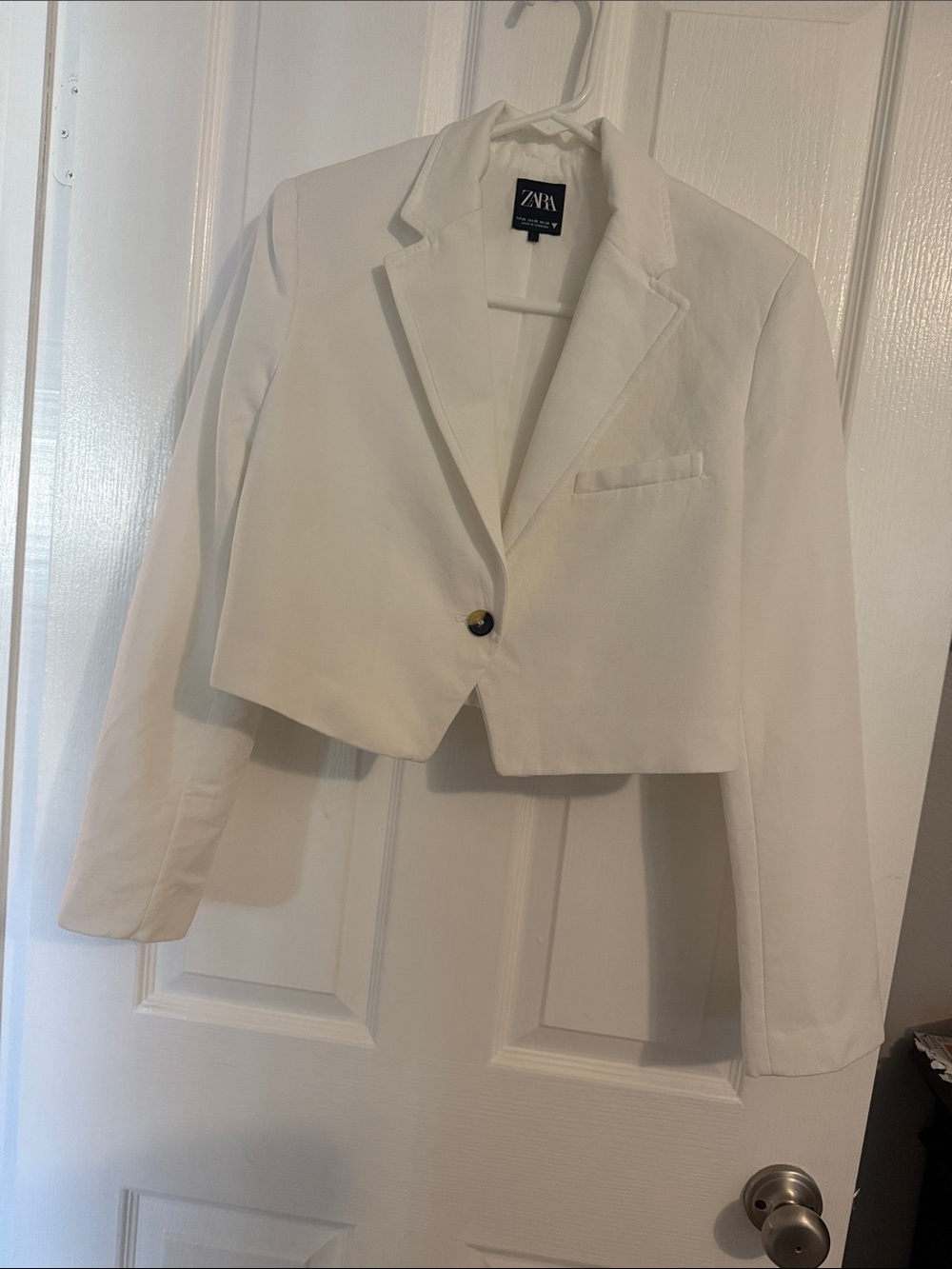 Zara White Cropped Blazer Jacket sz XS